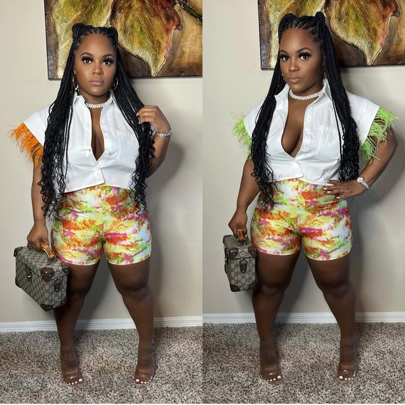 Tops - White Crop Top With Orange Feather Sleeves